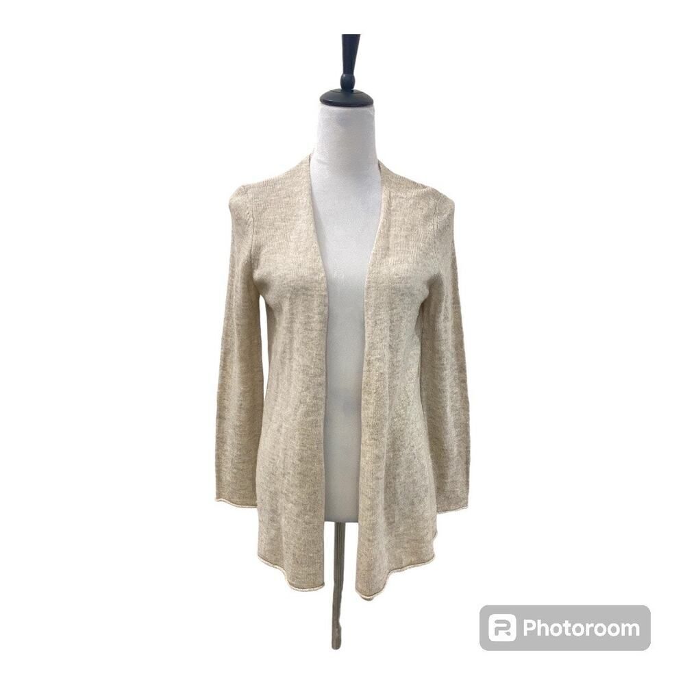 Talbots Petite Wool Blend Long Cardigan Cream Open Front Size Mp